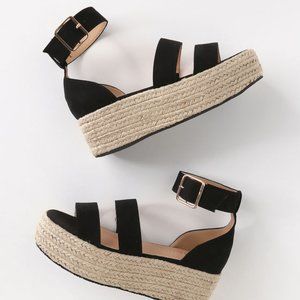 Black Suede Espadrille Platform Sandals